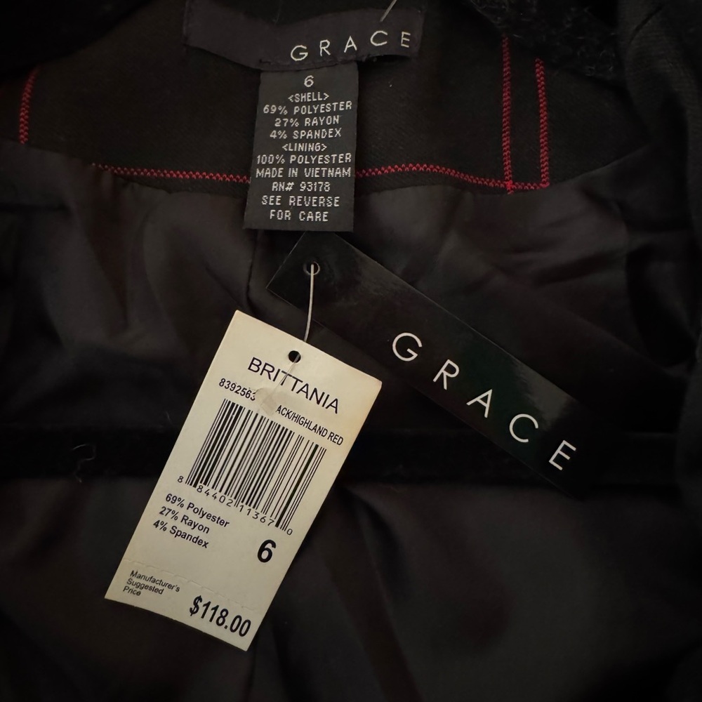 Grace Jacket Womens 6 Black Red Windowpane Plaid Brittania Peacoat Cropped - Picture 4 of 5
